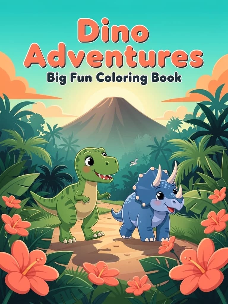 Dino Adventures color cover with friendly dinosaurs