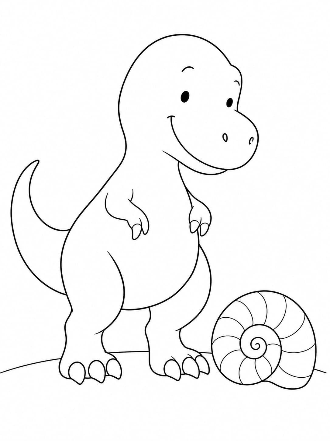 Fine-line dinosaur coloring illustration with a fossil