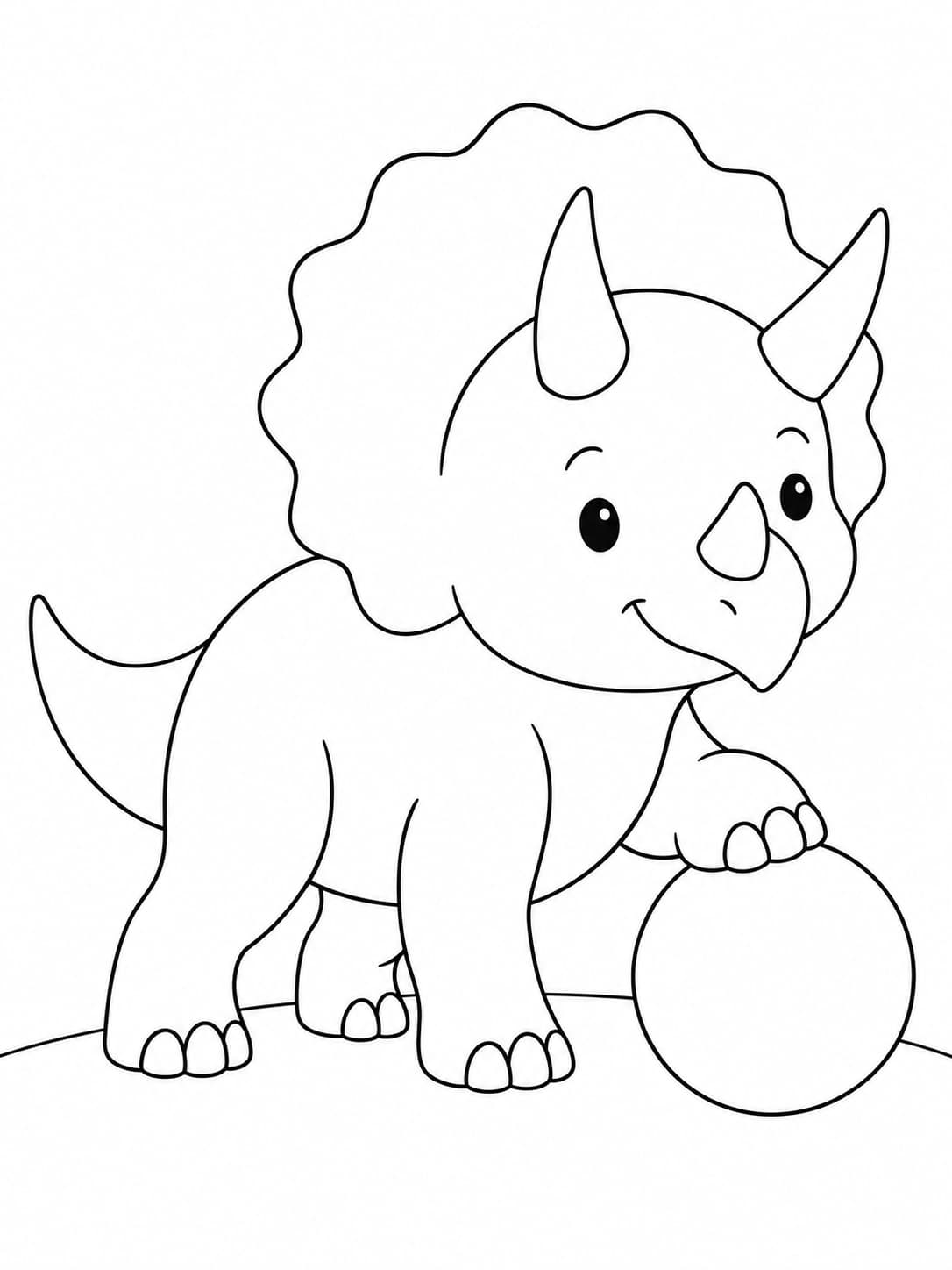 Triceratops coloring illustration with a soccer ball
