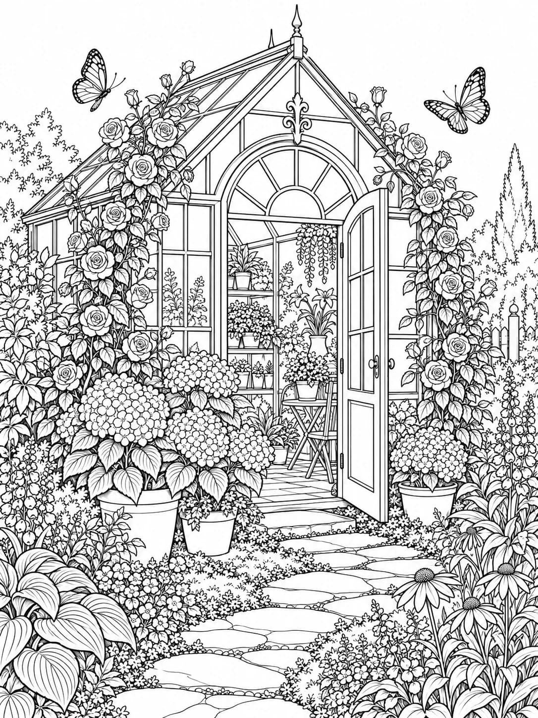 A greenhouse surrounded by roses