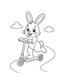Bunny riding a kick scooter along a winding path coloring page
