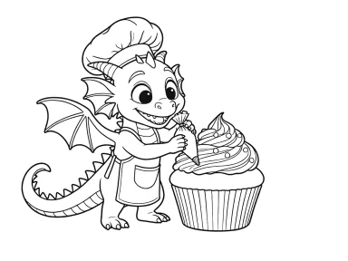 Detailed line art generated from the dragon cupcake baker picture