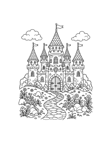 Coloring page of fantasy castle