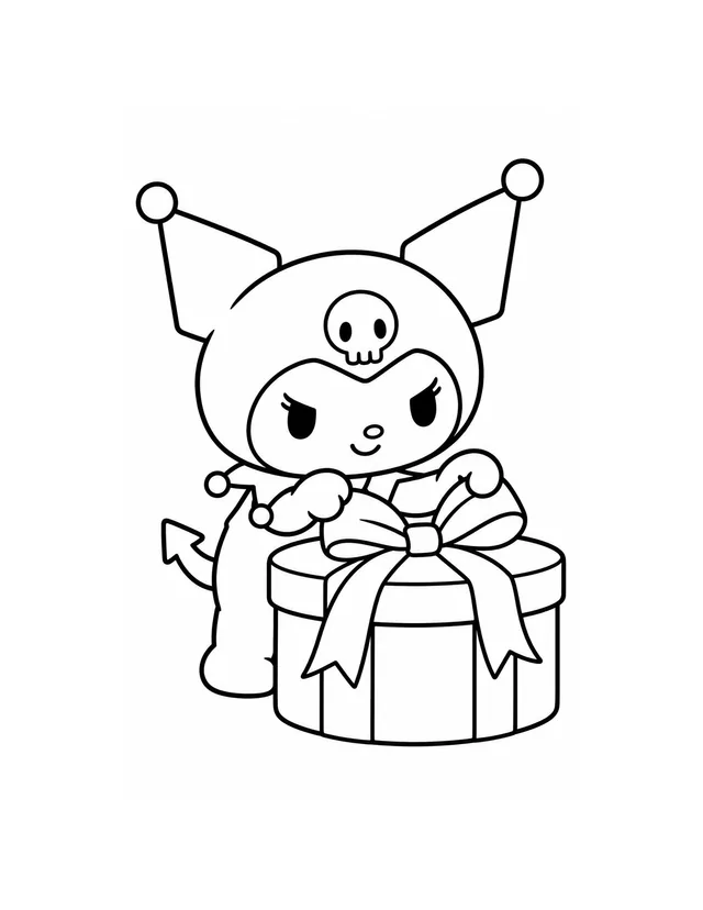 Kuromi ties a large bow on a round gift box