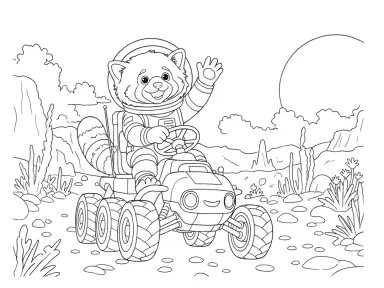 Simple line art generated from the red panda space rider image