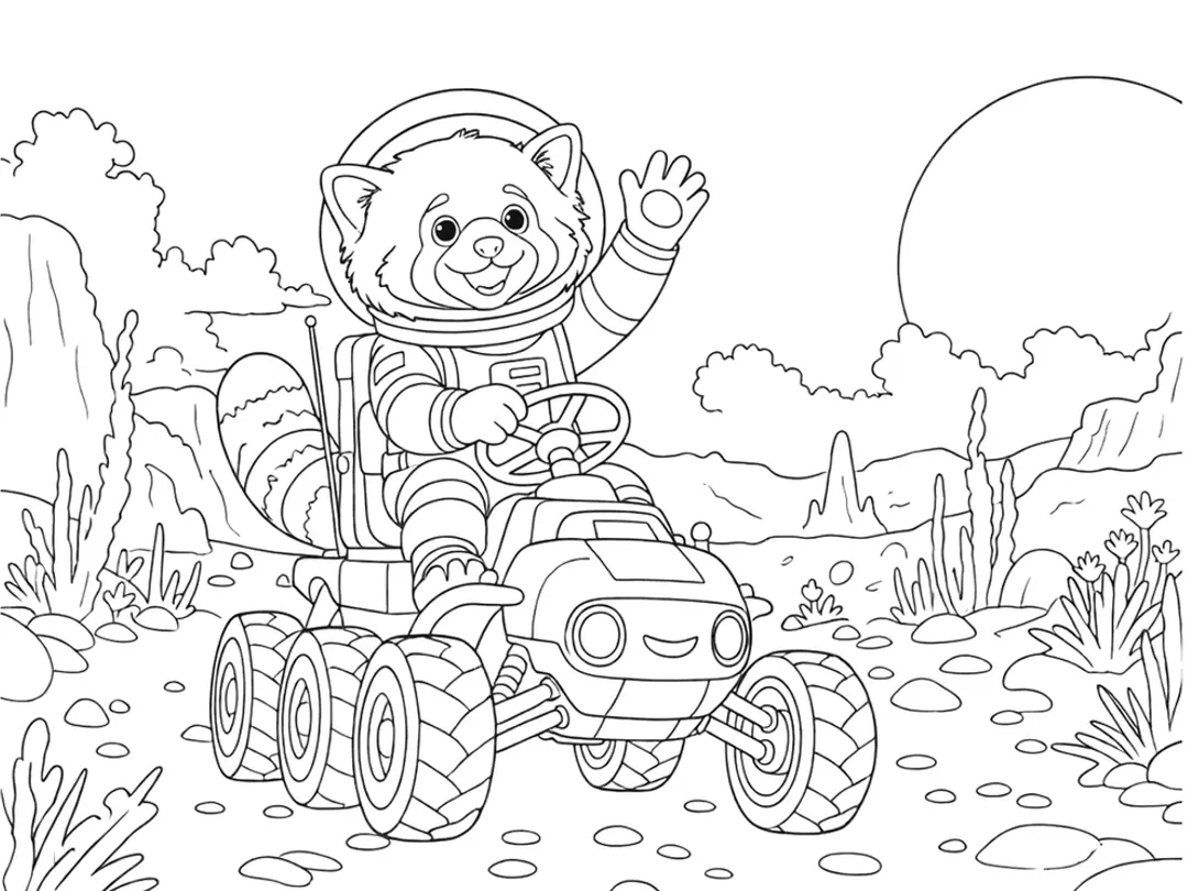 Printable line art generated from a red panda space rover photo